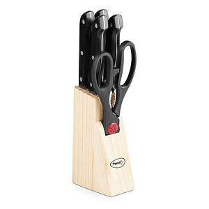 Pigeon knife set with scissors and wooden block