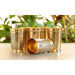 INDIAN ART VILLA Pure Brass Glass Tumblers - Set of 6